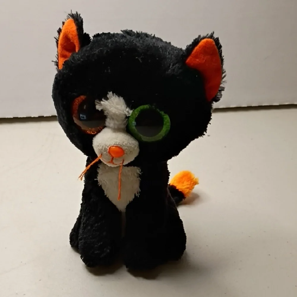 Ty Plush Cat Frights with Orange and Black Accents Lg Orange & Green Eyes Kitch
